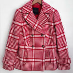 Talbots  red houndstooth Wool blend Plaid Pea Coat double breasted quiet luxury 8 Photo 0