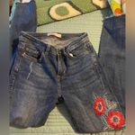 ZARA  Basic Floral Embroidered Denim Raw Hem Jeans Size 2 Photo 2
