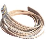 Faux Suede Tan Wrap Bracelet Gold Silver Tone Rhinestones Snaps 2 Sizes 14" 15" Photo 3