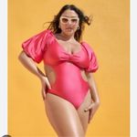 NEW Fe Noel x Target Pink One Piece Swimsuit Metallic Puff Sleeve Sexy Cutout XL Photo 1