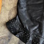 Free People  Black Leather Moto Skirt With Silver Stud Ruffle Trim Photo 1