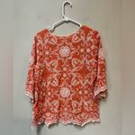 Solitaire Orange Cream Embroidered Boho Floral Top Small Photo 3