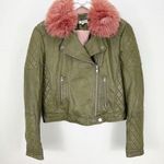 Samantha Sipos Faux Fur Biker Leather Jacket Green Pink Size Small S Photo 1