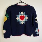 Vtg 1990 The Eagles Eye Cropped Cardigan Sweater Womens M Blue School USA Fruit Size M Photo 2