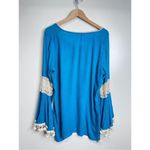 Solitaire  Swim Cover Up Womens Beachy Blue Pompom V Neck Long Sleeve Size Large Photo 1