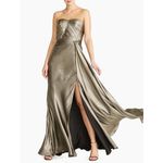 Theia Farren Strapless Gown Dress Pewter Satin Size 4 NWT Flattering MOB Dress Gold Photo 1