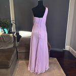 Purple Full Length One Shoulder Chiffon Formal Dress Corset Back Leg Slit Size 6 Photo 3