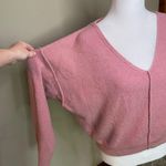 Free People  Take Me Places Pink Oversized V-Neck Sweater Extra Small Photo 8