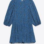 ZARA Blue Leopard Tiered Smock Swing Dress Sz M Photo 1
