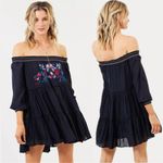Free People Sunbeams Embroidered Dress in Black Small Off Shoulders Bohemian Photo 1