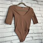 ZARA Brown Ribbed V‑Neck Bodysuit XS/S Casual Layering Staple Neutral Basics Photo 1