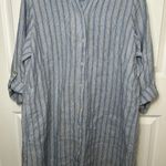 J Jill‎ Love Linen XL Blue White Striped Button Front Midi Shirt Dress J. Jill Photo 0