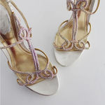 Rene Caovilla Vintage Satin Leather Crystal Embellished Stiletto Heels Size 38.5 Photo 4