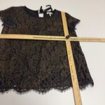 Joie  Top Womens X Small Black Gold Lace Tie Back Short Sleeve Blouse Scalloped Photo 4