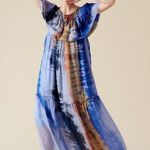 Raquel Allegra Ethereal Tie Dye Waterfall Rainbow Off the Shoulder Maxi Dress 2 Blue Size L Photo 5
