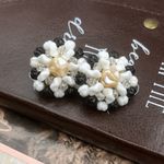 Vintage 50s West Germany Floral Pearl Beaded Clip Earrings Black Photo 0