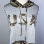 SEW IN LOVE Gray Green Camo USA America Sleeveless Hoodie Medium Photo 2