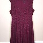 Adrianna Papell  Women’s Textured Pattern Net Bust Burgundy Tank A-Line Dress Photo 0