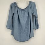 Beach Lunch Lounge Chambray Stripe Top 3/4 Bell Sleeves Boho Coastal Size L Photo 5