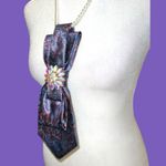 “Dainty Dapper”Elegant Paisley Necktie Necklace with pretty brooch attachment Blue Photo 3