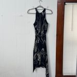 Ellen Tracy Black White Abstract Print Halter Neck Tie Waist Midi Dress Small Photo 4