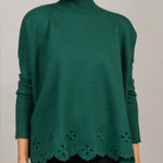 Red Dress Boutique Emerald Green Eyelet Sweater Size Medium Cottagecore Cabincore Feminine Holiday Photo 0