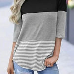 Hount Womens 3/4 Sleeve Back Lace Tops Round Neck Striped T Photo 0