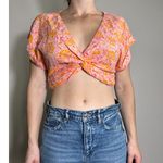 ZARA  Pink Orange Front Cross Crop Top Size Medium Photo 1