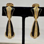 Christian Dior Gold Plated Black Enamel Crystal Clip On Earrings Vintage Signed Photo 0