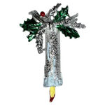Vintage signed Gerrys Elegant Silver Candle Ornament with Holly Accents brooch. Photo 2
