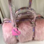 DOLLS KILL SUGAR THRILLZ PINK FAUX FUR SHAGADELIC HOLOGRAPHIC WEEKENDER NWT Photo 1