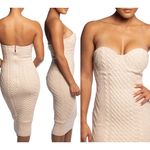 JLUXLABEL  Nude Cable Knit Strapless Bodycon Midi Dress Sweater Small S Photo 1