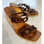 Vintage Stephane Kelian Brown Leather And Wood Platform Wedge Sandals Sz 9.5 Photo 5
