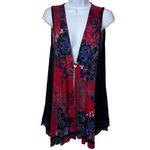Parsley & Sage Maxi Tunic Vest Jersey Knit w/ Pockets Boho Artsy Flower Child 1X Red Photo 1
