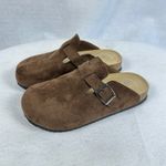 Comfortable Coffee Brown Suede Clogs Slip On Sandals Buckle Size 37 Casual Shoes Photo 4