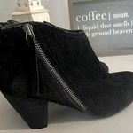 XOXO Booties Black Faux Velvet Suede Felt 3 inch Heel Ankle Boots Womens 7 Side Zip Photo 0