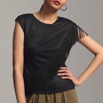 Anthropologie Chic Black Fringe Top Size M π€ Photo 1