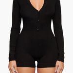 SKIMS  Soft Lounge Henley Romper - Onyx Black - Size Small Photo 0