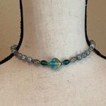 Women’s Bead Costume Necklace Beaded Silver Tone Blue Glass Choker Photo 4