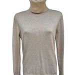 Calvin Klein Sparkly Gold Thread Beige Long Sleeve Turtleneck Sweater Women’s M Photo 0