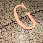 Guess  Rectangular Logo Brown Skinny Satchel Purse Handbag Photo 5