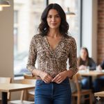 Liz Claiborne Snake Print Blouse Womens Medium Brown V Neck Business Chic Photo 1