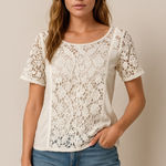 American Eagle  Sheer Crochet Lace Blouse Women’s M Boho Coastal Beach Ethereal Photo 0