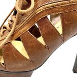 Gianni Bini Caged Booties Lace-Up Boho Open Work Lace Up 6.5 Stiletto Leather Photo 2