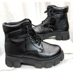 Wild Diva  Lounge Black Lace Up Lugged Boots, Size 8.5 Photo 1