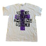 Womens Large Tee Shirt WHITE Christian SAVED WITH AMAZING GRACE Purple Cross L Photo 0