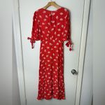 Ghost London red and white floral tie sleeve, short sleeve midi dress S Photo 7