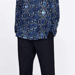 ZARA  Blue 100% Viscose Snake Print Hi Low Tie Neck Blouse Shirt Top Size Medium Photo 0