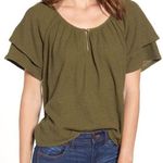 Madewell  tiered-sleeved top in moss green size S Photo 2