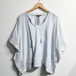 NYDJ Smocked Stripe Tassel Kaftan Embroidered Tunic Top Large Blue Boho Cover Up Photo 0